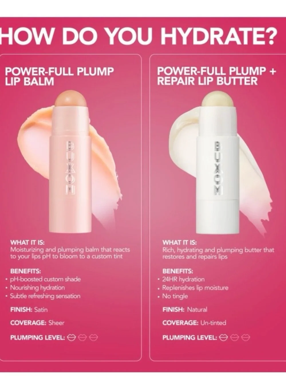Buxom Pink Lip Balm & Gloss Tube with Kiss Print